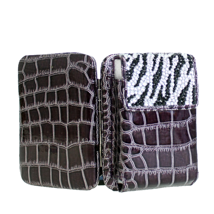 Purple Zebra Bling Framed Wallet Pouch With ID Card Slot Shoulder Chain